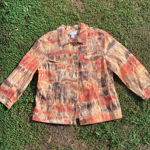 Chico's Jackets & Blazers - Chico’s Fiery Watercolor Metallic Lightweight Jacket